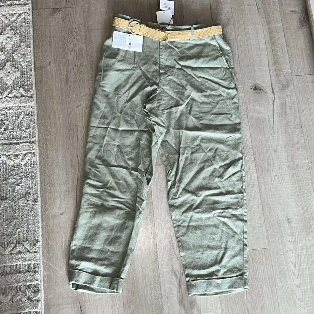ZARA | Light Khaki | LINEN BLEND CHINOS WITH BELT